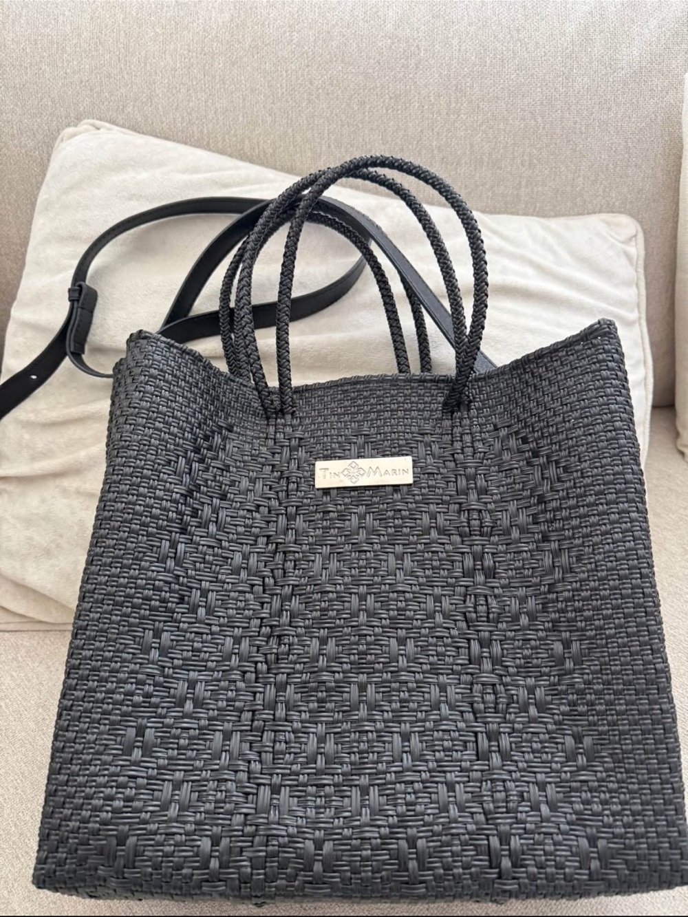 Black Woven Tote Bag, medium handbag or crossbody, so cute!